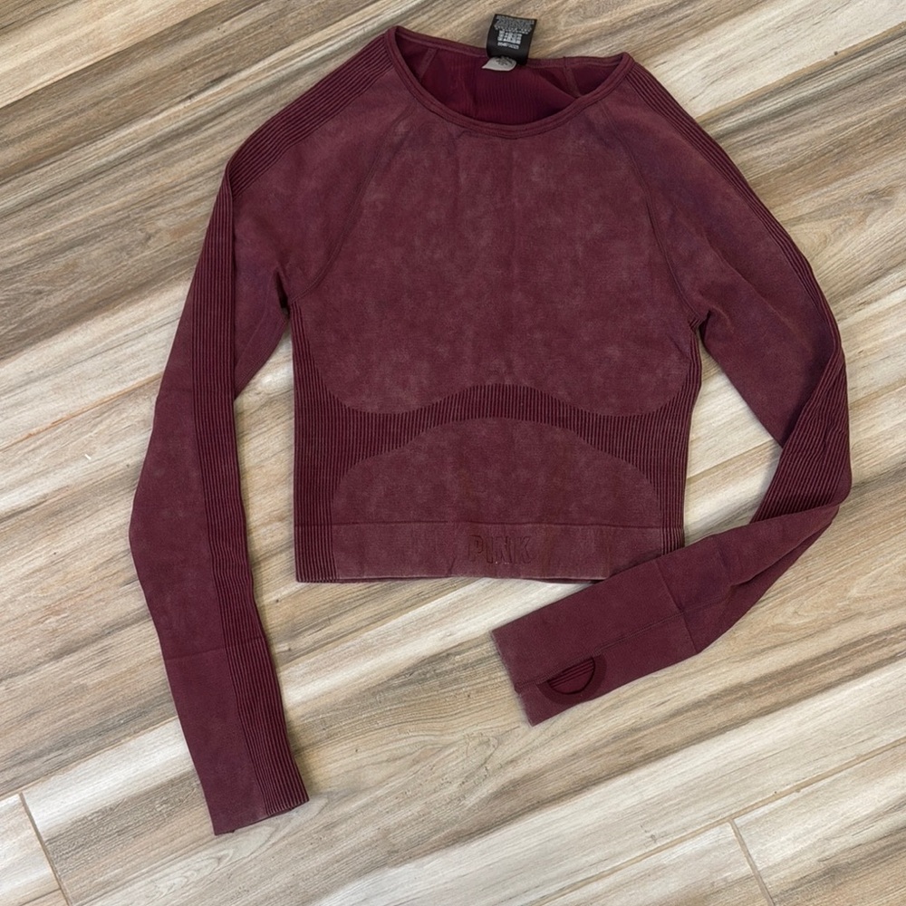 PINK Victoria's Secret Red Long Sleeve Fitted Crop Bodysuit